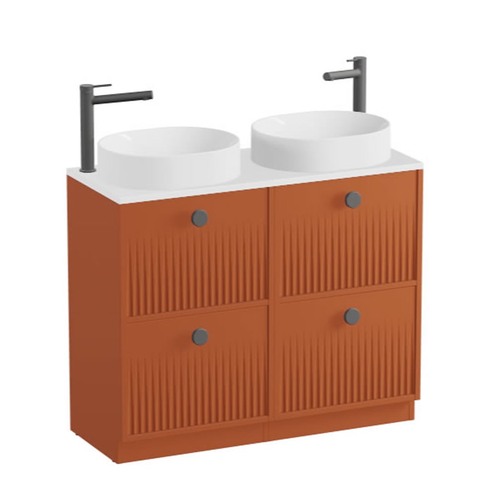 Vado Safari Fluted 1000mm Terracotta Floorstanding Vanity Unit & Gloss Worktop